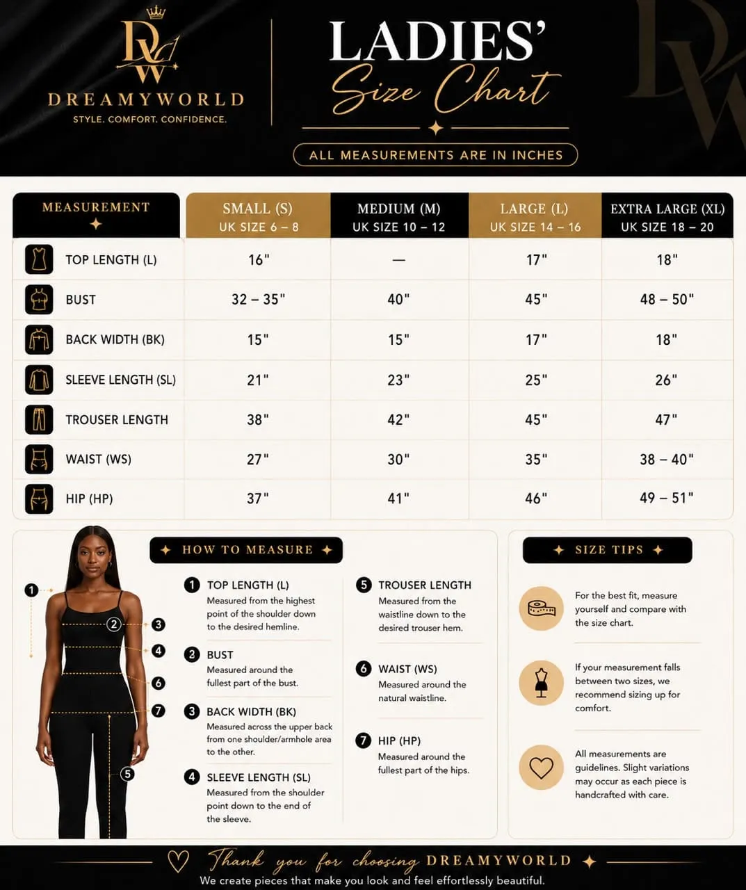 Ladies Size Chart